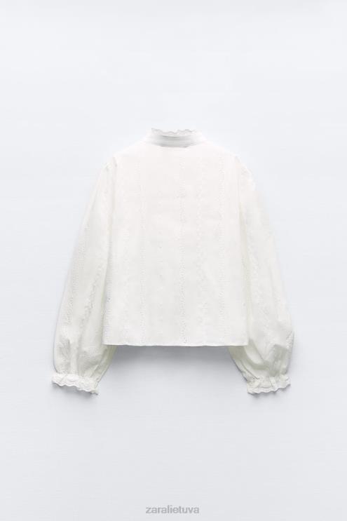 moterys Zara ažūriniai siuvinėti marškiniai baltas apranga 4N488323