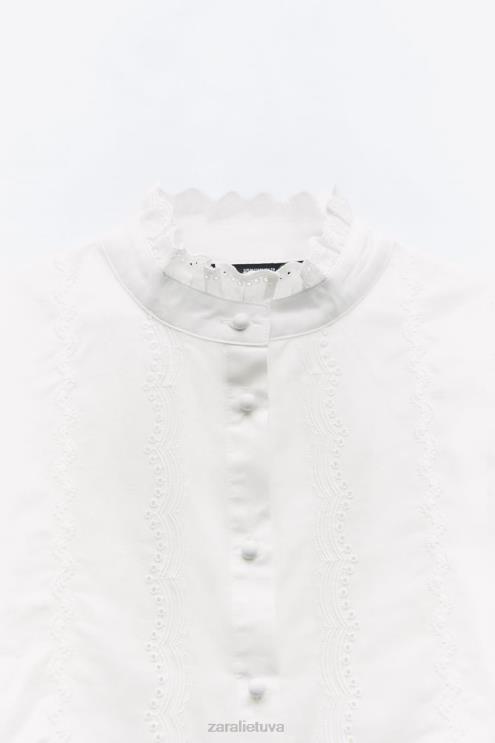 moterys Zara ažūriniai siuvinėti marškiniai baltas apranga 4N488323