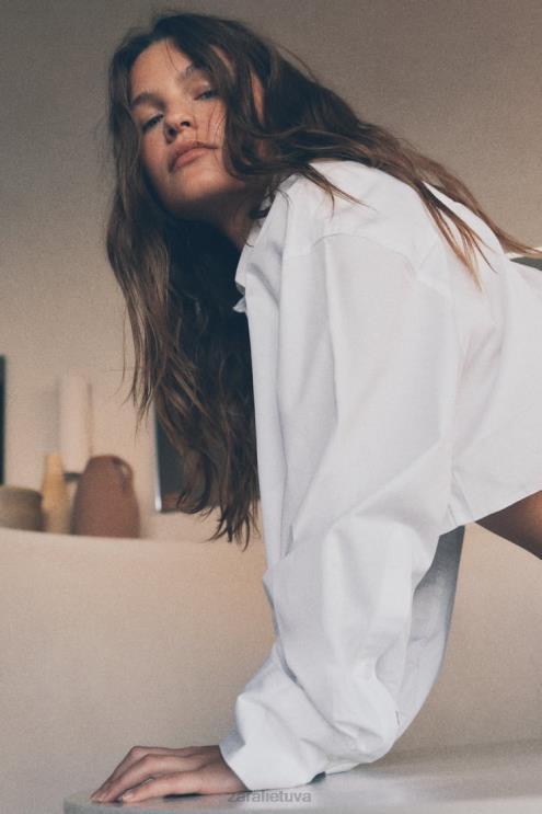 moterys Zara apkarpyti gabardino marškiniai baltas apranga 4N488315