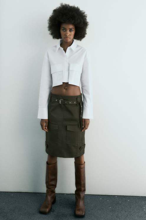 moterys Zara apkarpyti gabardino marškiniai baltas apranga 4N488432