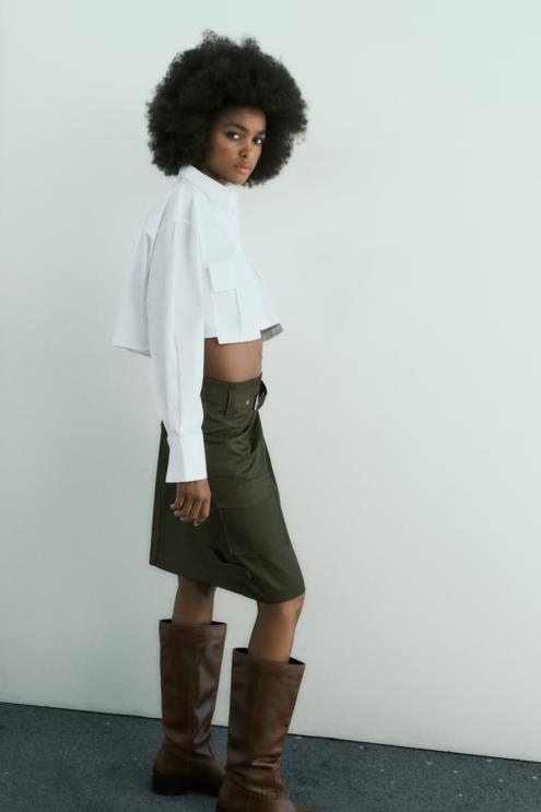 moterys Zara apkarpyti gabardino marškiniai baltas apranga 4N488432