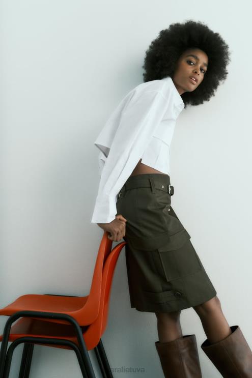 moterys Zara apkarpyti gabardino marškiniai baltas apranga 4N488432