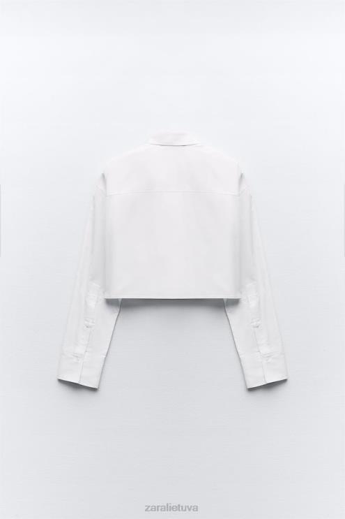 moterys Zara apkarpyti gabardino marškiniai baltas apranga 4N488432