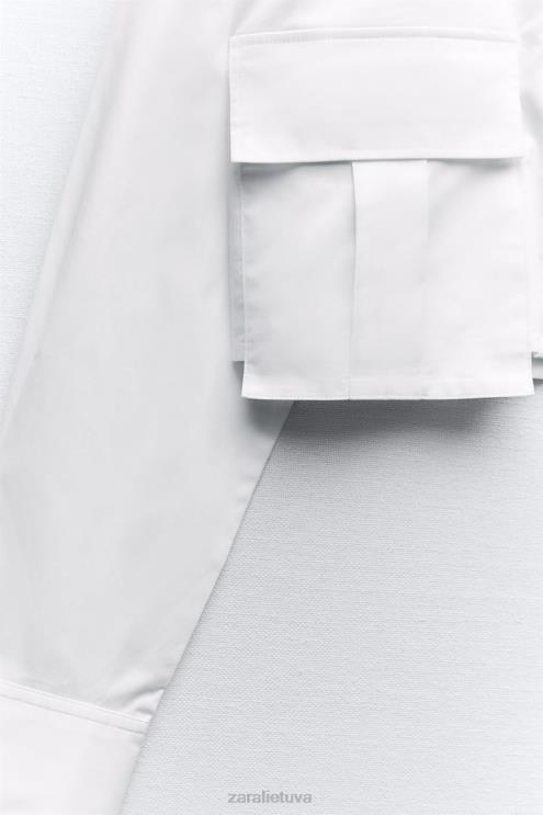 moterys Zara apkarpyti gabardino marškiniai baltas apranga 4N488432