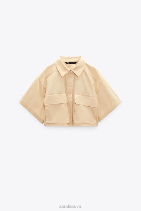 moterys Zara apkarpyti gabardino marškiniai kremas apranga 4N488395