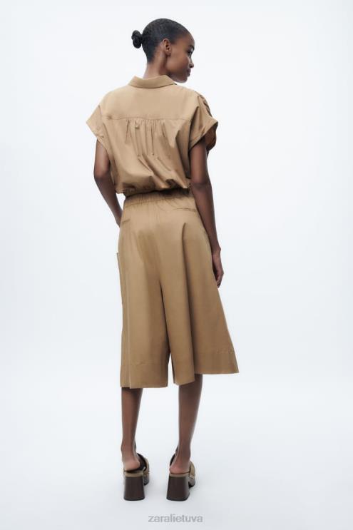 moterys Zara apkarpyti poplino marškiniai taupiai ruda apranga 4N488392