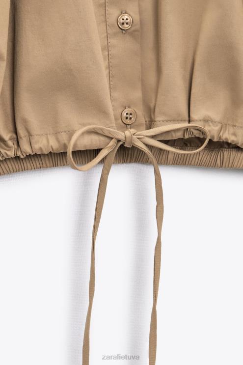 moterys Zara apkarpyti poplino marškiniai taupiai ruda apranga 4N488392