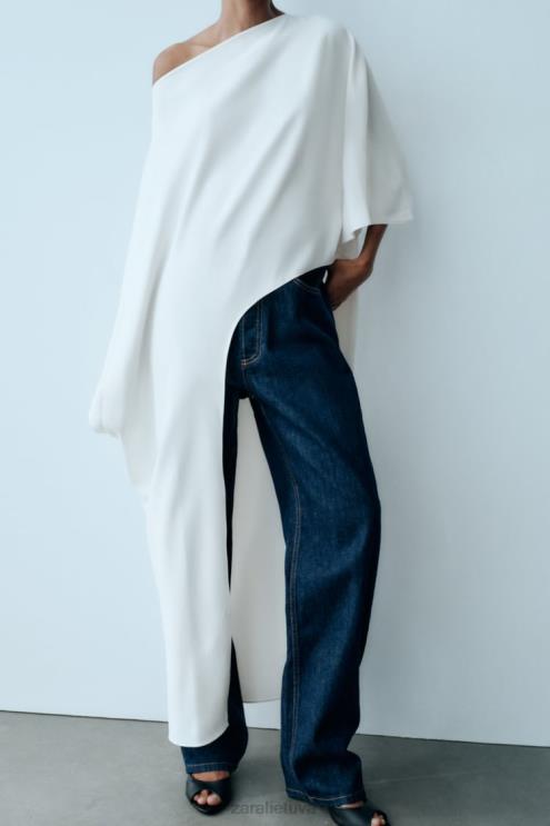 moterys Zara asimetriška palaidinė su pelerina ekru apranga 4N488301