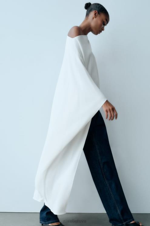 moterys Zara asimetriška palaidinė su pelerina ekru apranga 4N488301