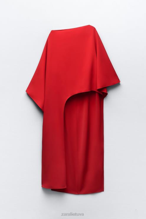 moterys Zara asimetriška palaidinė su pelerina ryškiai raudona apranga 4N488306
