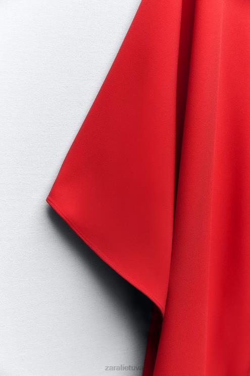 moterys Zara asimetriška palaidinė su pelerina ryškiai raudona apranga 4N488306