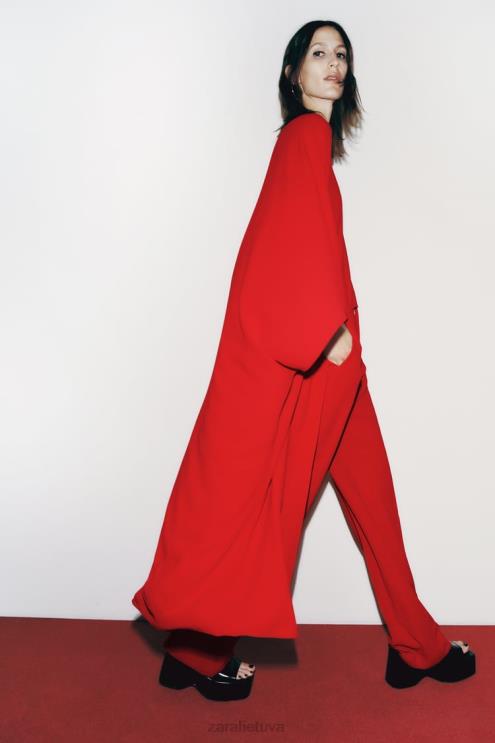 moterys Zara asimetriška palaidinė su pelerina ryškiai raudona apranga 4N488306