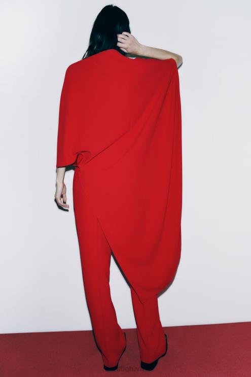 moterys Zara asimetriška palaidinė su pelerina ryškiai raudona apranga 4N488306