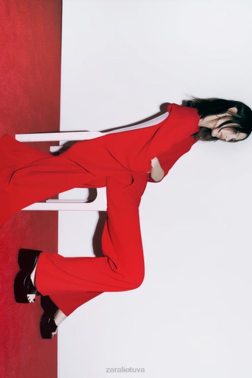 moterys Zara asimetriška palaidinė su pelerina ryškiai raudona apranga 4N488306