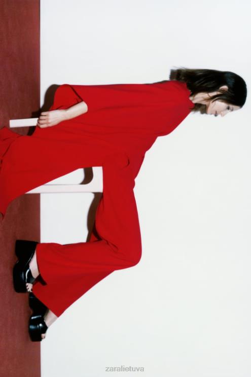 moterys Zara asimetriška palaidinė su pelerina ryškiai raudona apranga 4N488306