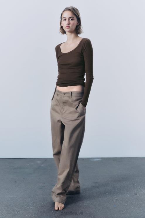 moterys Zara briaunoti marškiniai premium rudas apranga 4N488831