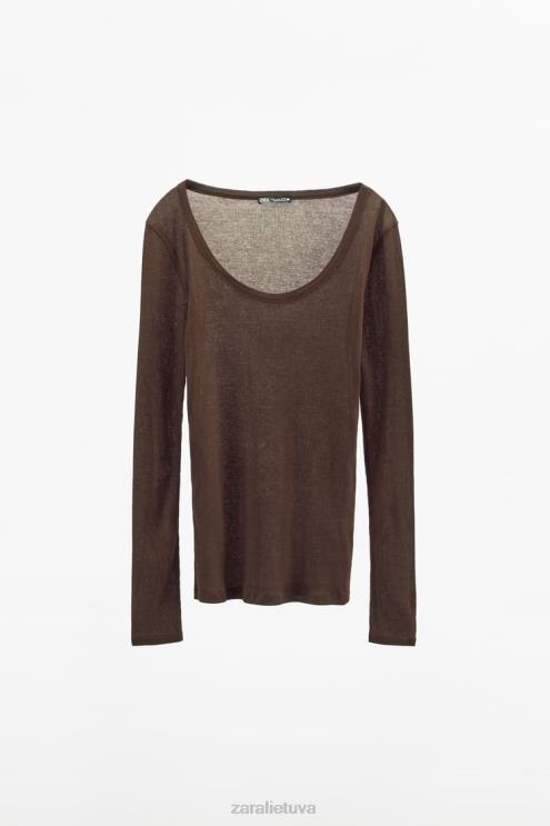moterys Zara briaunoti marškiniai premium rudas apranga 4N488831