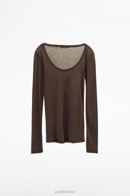 moterys Zara briaunoti marškiniai premium rudas apranga 4N488831