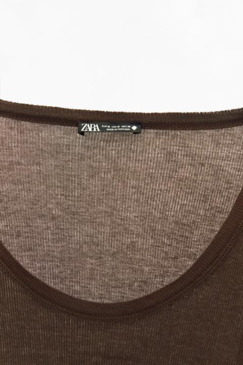 moterys Zara briaunoti marškiniai premium rudas apranga 4N488831