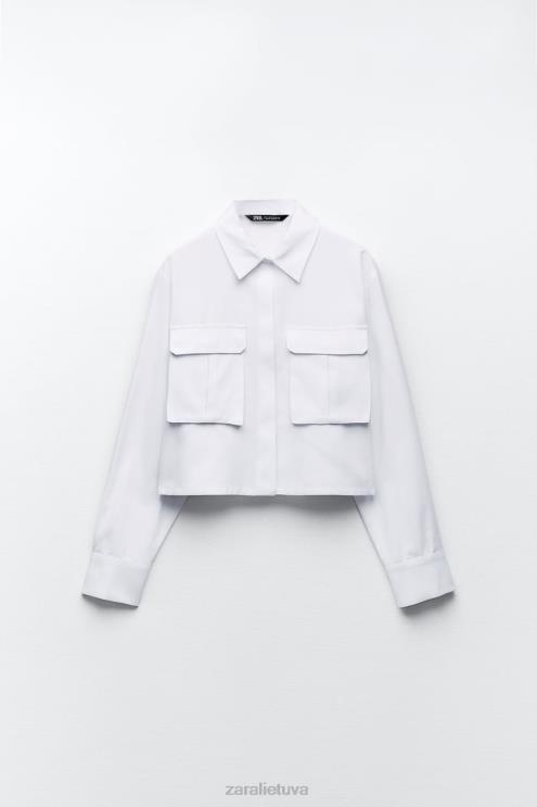 moterys Zara crop oxford marškinėliai baltas apranga 4N488304
