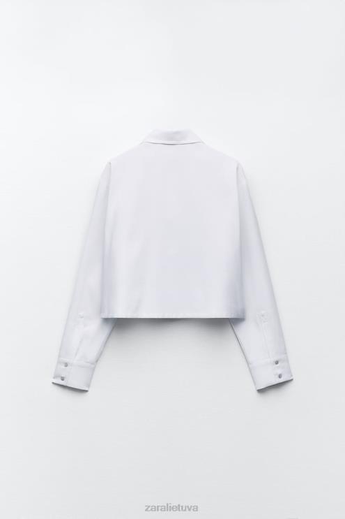 moterys Zara crop oxford marškinėliai baltas apranga 4N488304