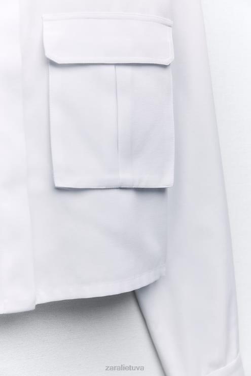 moterys Zara crop oxford marškinėliai baltas apranga 4N488304