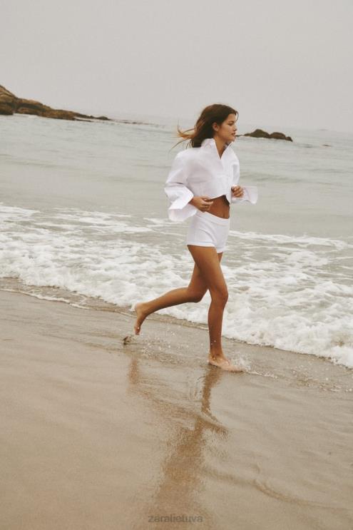 moterys Zara crop poplin marškiniai baltas apranga 4N488414