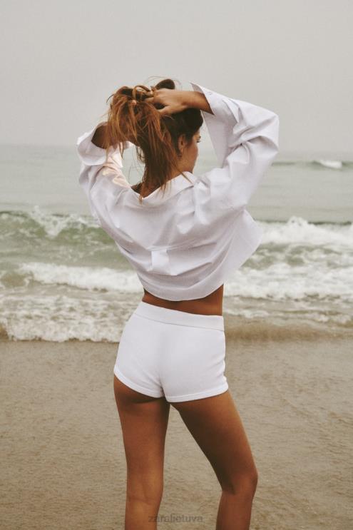 moterys Zara crop poplin marškiniai baltas apranga 4N488414