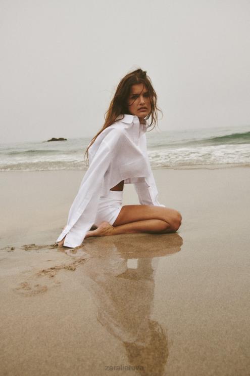 moterys Zara crop poplin marškiniai baltas apranga 4N488414