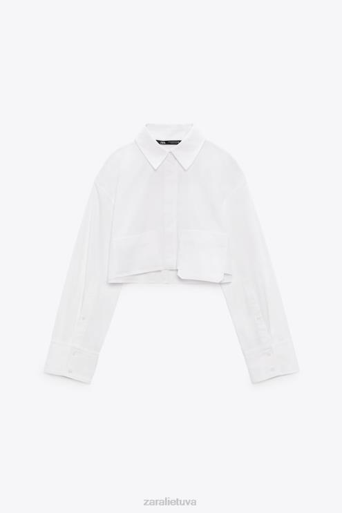 moterys Zara crop poplin marškiniai baltas apranga 4N488414