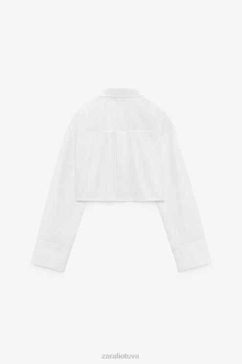 moterys Zara crop poplin marškiniai baltas apranga 4N488414