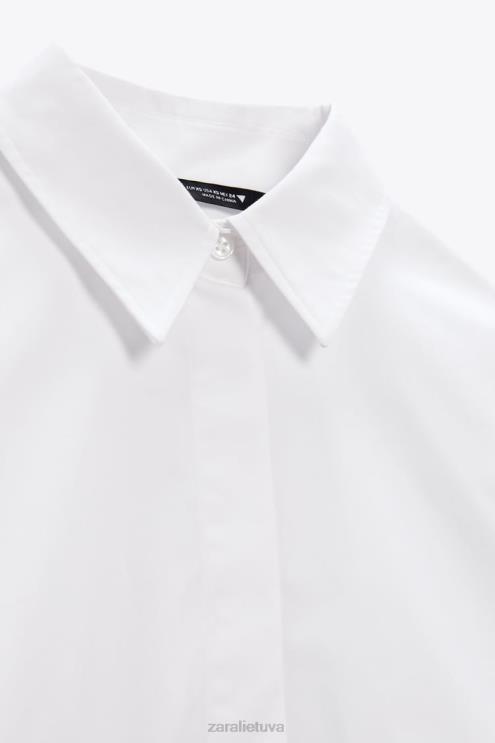 moterys Zara crop poplin marškiniai baltas apranga 4N488414
