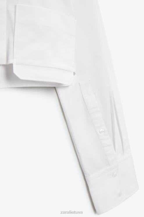 moterys Zara crop poplin marškiniai baltas apranga 4N488414