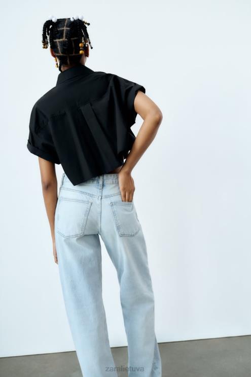 moterys Zara crop poplin marškiniai juodas apranga 4N488415
