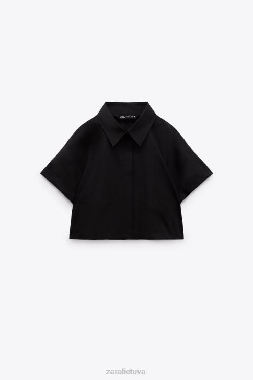 moterys Zara crop poplin marškiniai juodas apranga 4N488415
