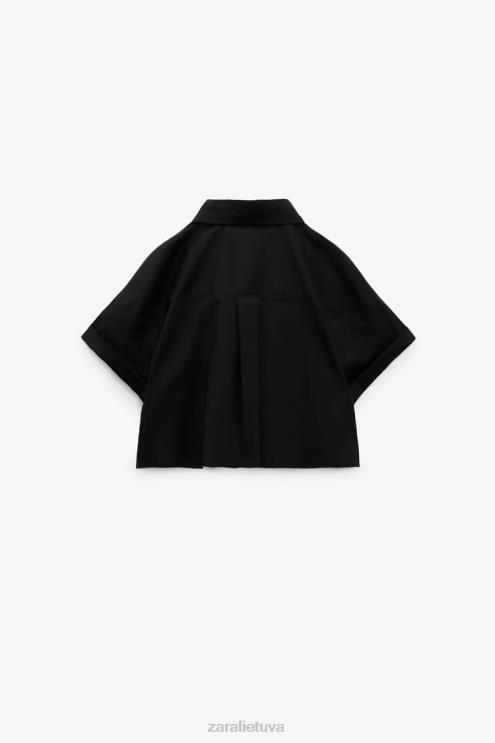 moterys Zara crop poplin marškiniai juodas apranga 4N488415