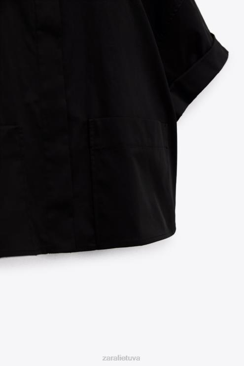 moterys Zara crop poplin marškiniai juodas apranga 4N488415