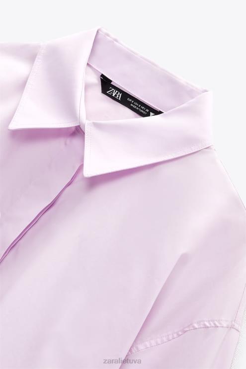 moterys Zara crop poplin marškiniai šviesiai violetinė apranga 4N488442