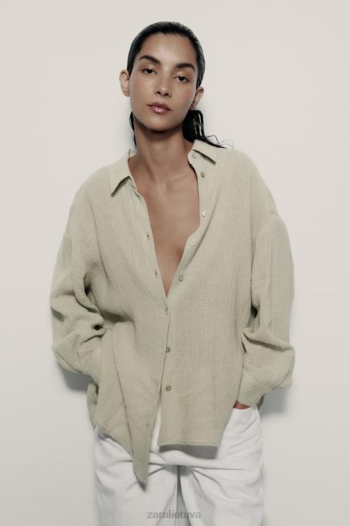 moterys Zara dideli lininiai marškiniai šviesiai žalia apranga 4N488433