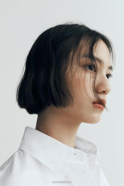 moterys Zara didelio dydžio poplino marškinėliai baltas apranga 4N488292