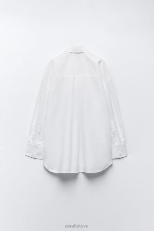 moterys Zara didelio dydžio poplino marškinėliai baltas apranga 4N488292