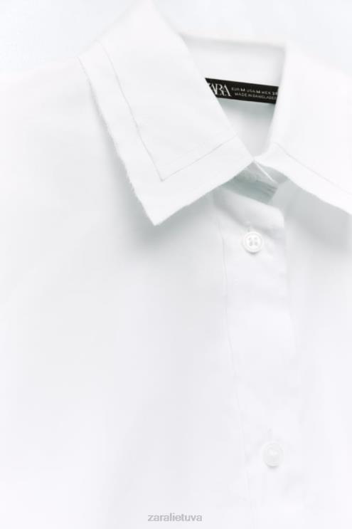 moterys Zara didelio dydžio poplino marškinėliai baltas apranga 4N488292