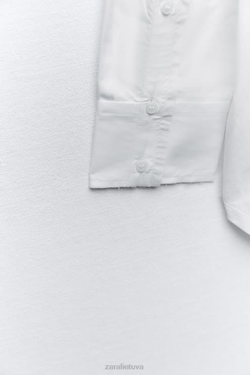 moterys Zara didelio dydžio poplino marškinėliai baltas apranga 4N488292
