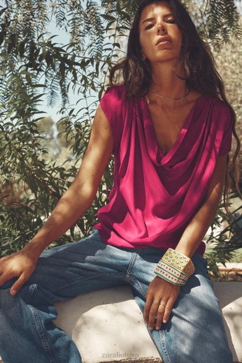 moterys Zara drapiruotas viršus aviečių apranga 4N488403