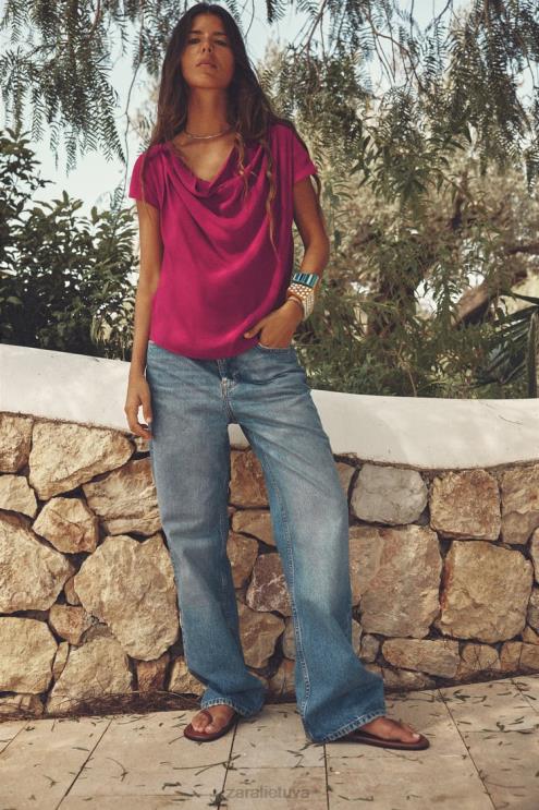 moterys Zara drapiruotas viršus aviečių apranga 4N488403