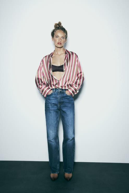 moterys Zara dryžuoti atlasiniai marškiniai įvairiaspalvis apranga 4N488296