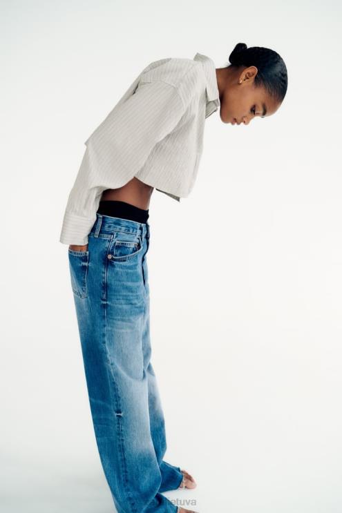 moterys Zara dryžuoti crop marškinėliai pilka apranga 4N488357