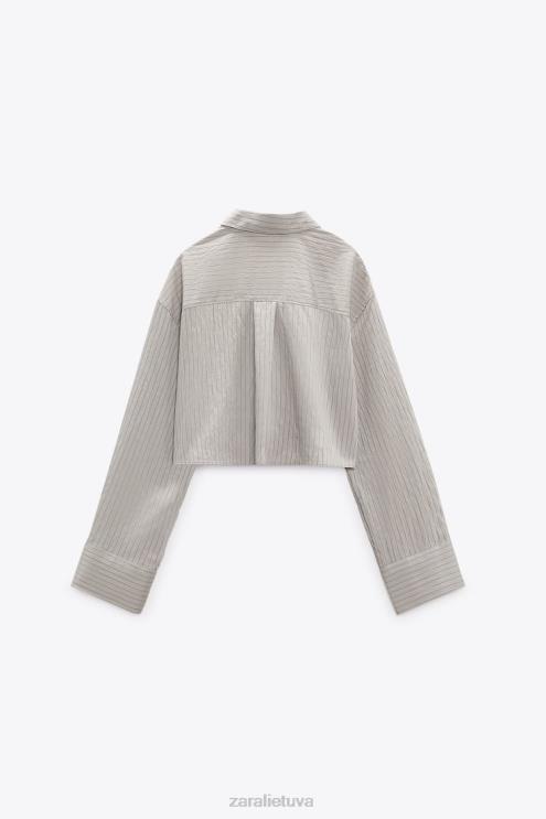 moterys Zara dryžuoti crop marškinėliai pilka apranga 4N488357