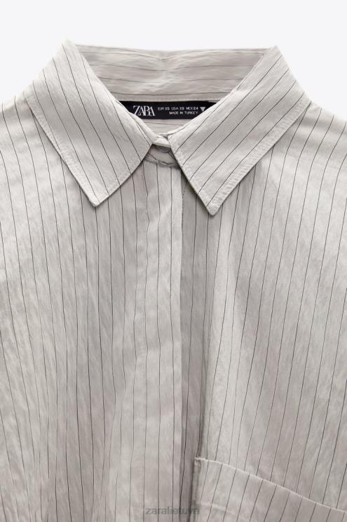 moterys Zara dryžuoti crop marškinėliai pilka apranga 4N488357