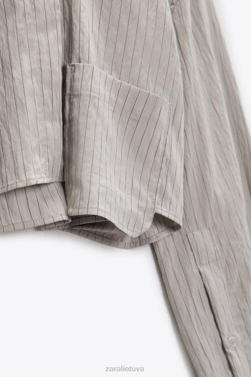 moterys Zara dryžuoti crop marškinėliai pilka apranga 4N488357